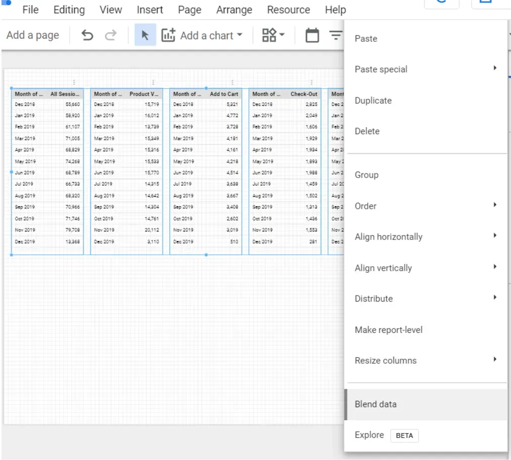 Blending multiple GOogle Data Studio tables together