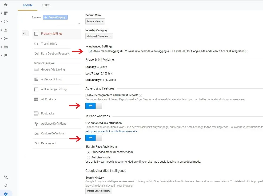 Google Analytics Property settings