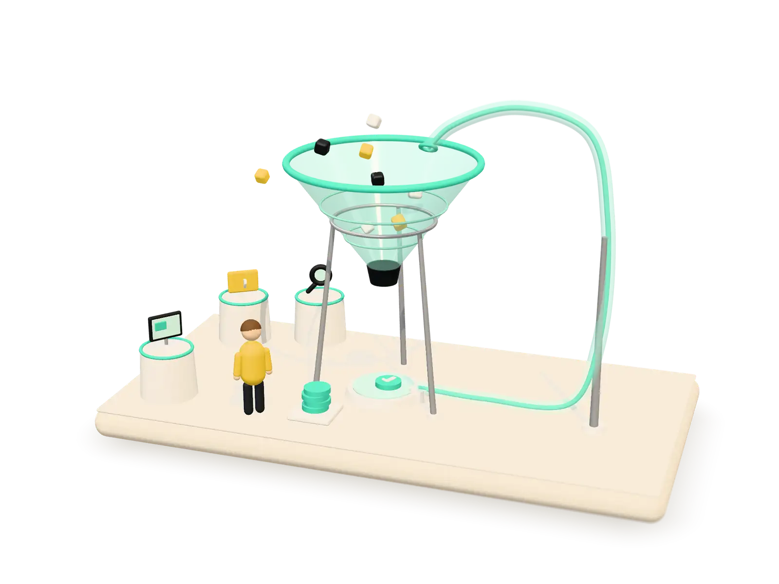 3D ilustracija oglasnega lijaka, iz katerega dobljeni posli pošiljajo mint povratno linijo nazaj na vrh lijaka.