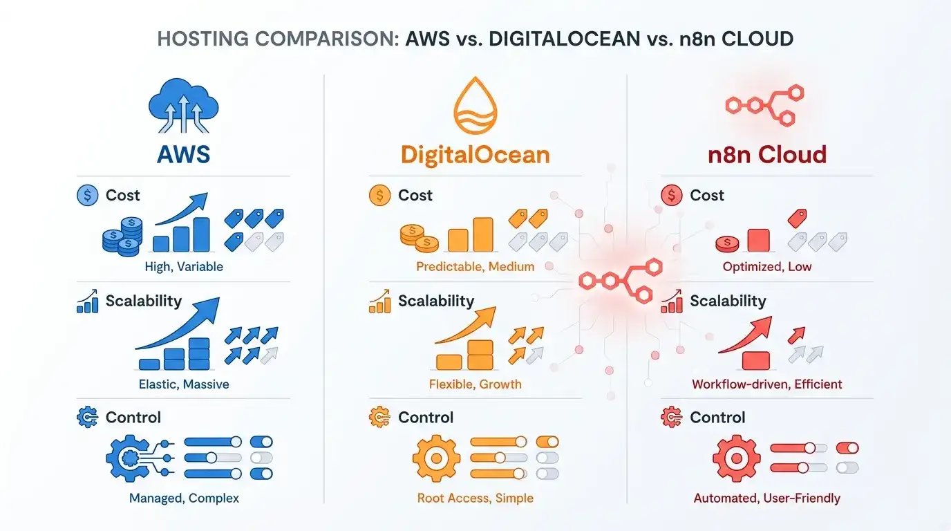 n8n Hosting Guide: AWS vs. DigitalOcean vs. n8n Cloud