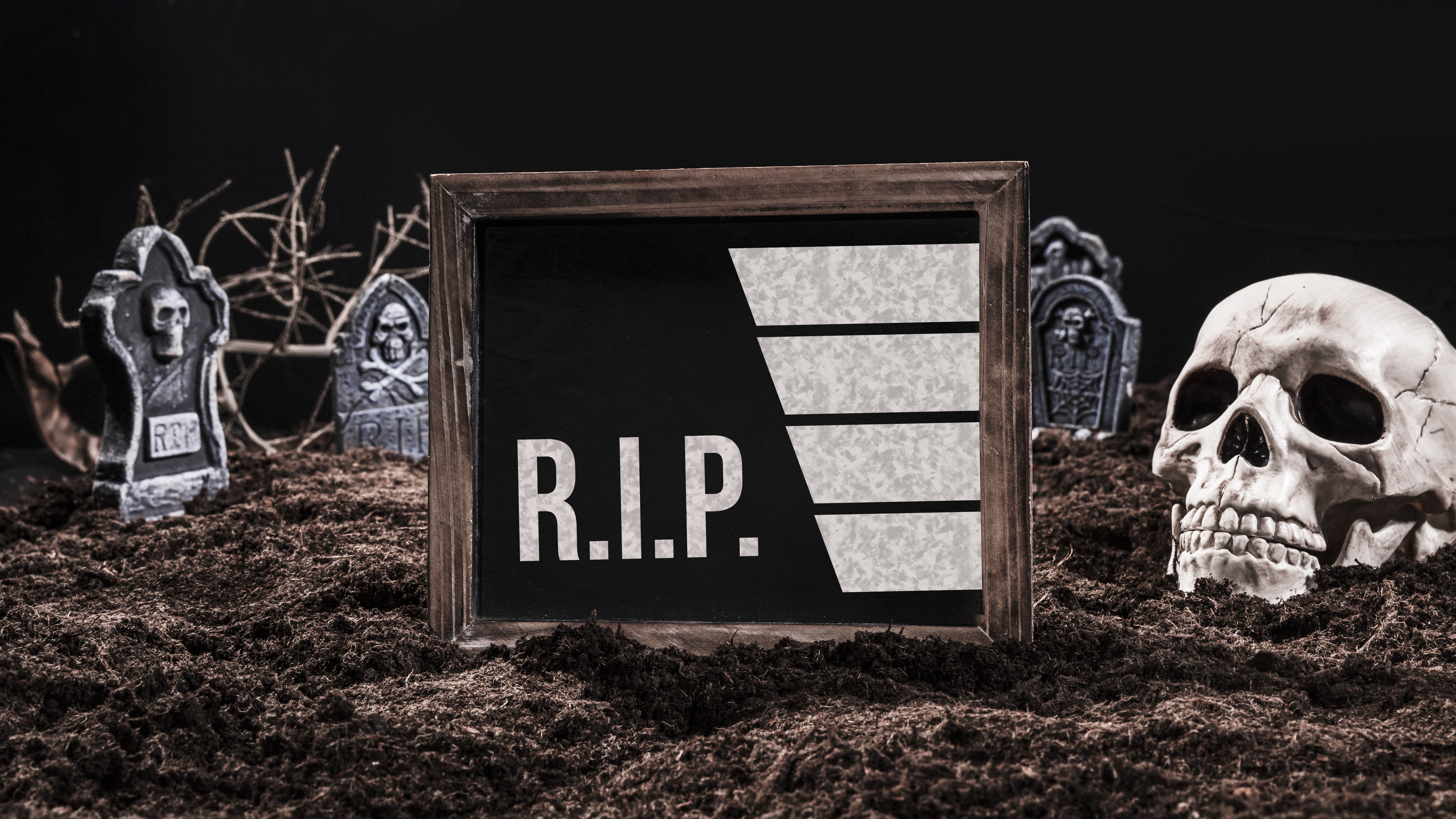 Is the marketing funnel really dead? A tombstone with skulls representing the death of the funnel.
