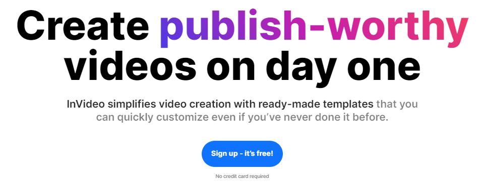 InVideo Sign up page